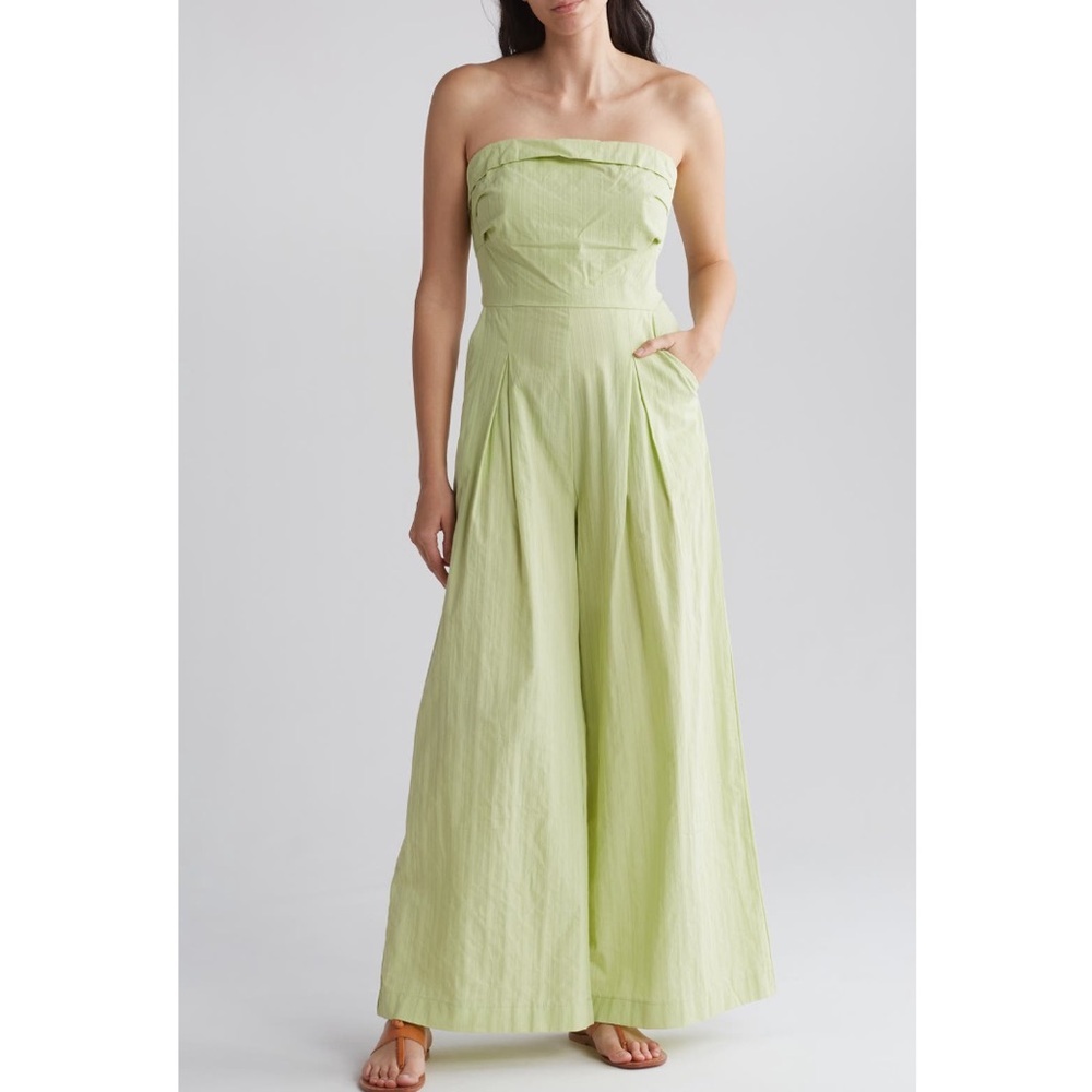 A Peach Toliver Wide Leg Strapless Green Jumpsuit, Medium NWOT